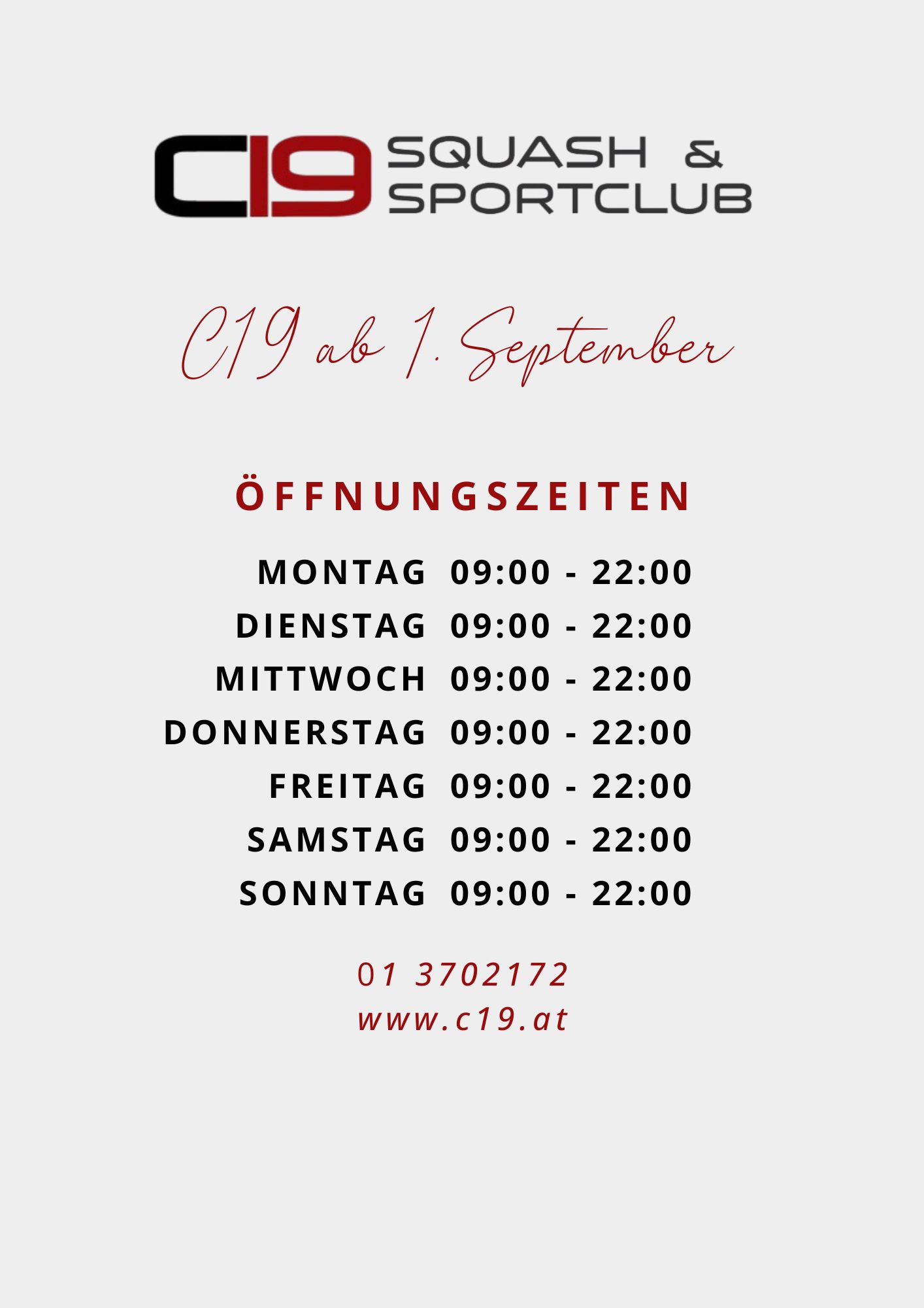 Öffnungszeiten ab 1.9.2026